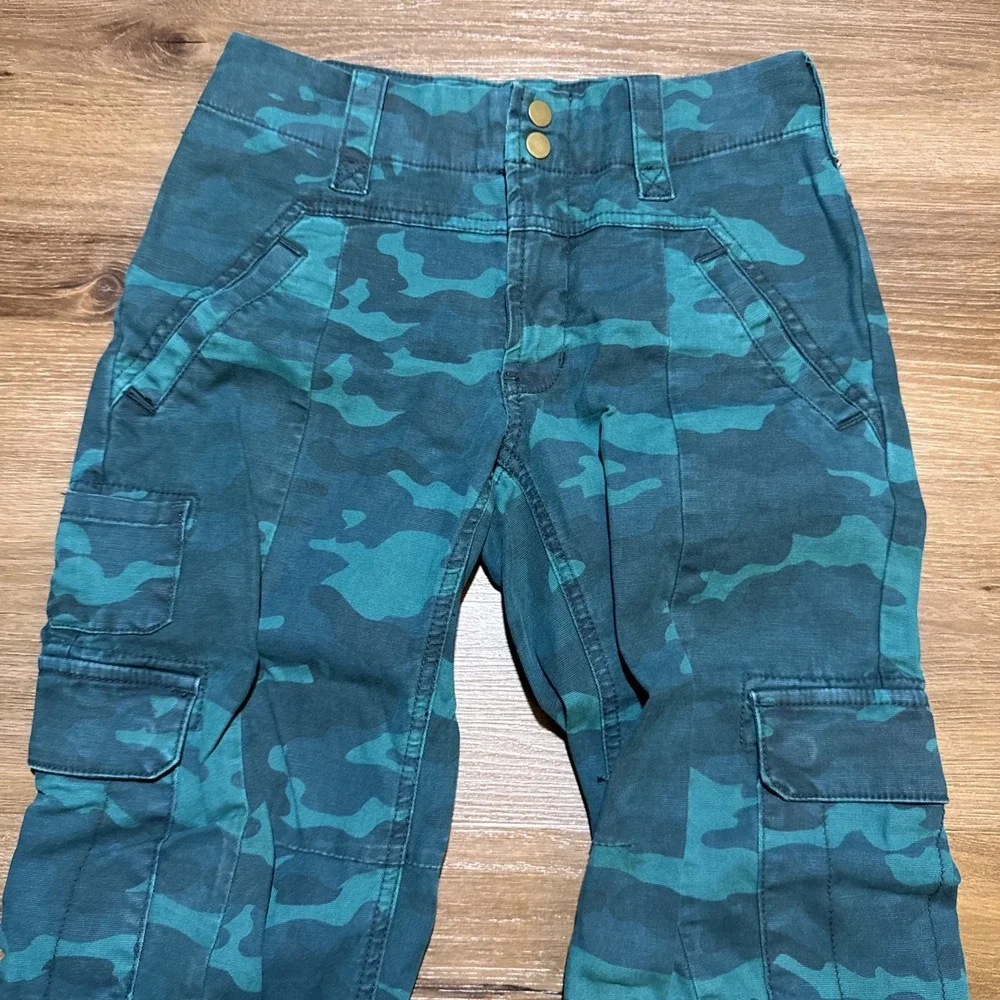 Anthropologie 25 PETITE Austin Cargo Utility Crop Pant Mid-Rise‎ Turquoise Green